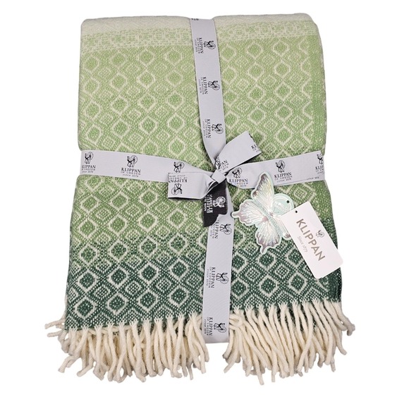 Klippan Throw Blanket 100% Lambswool Havanna Green Eco Friendly Fringe 51"x79"" - Picture 1 of 3